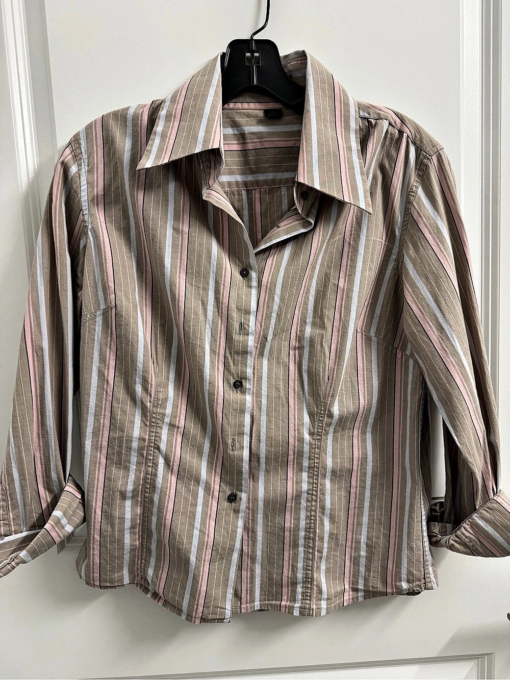 Express Striped Button Down in Brown & Pink Size Small